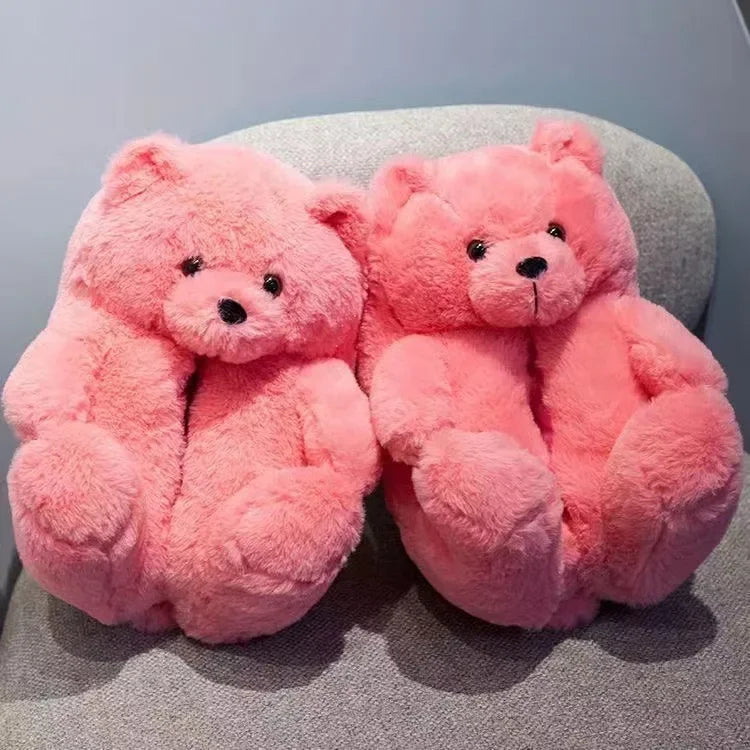 Cartoon Bear Cotton Slippers Warm Cute Teddy Bear Slippers Oversize Indoor Home Winter Plush Cotton Shoes