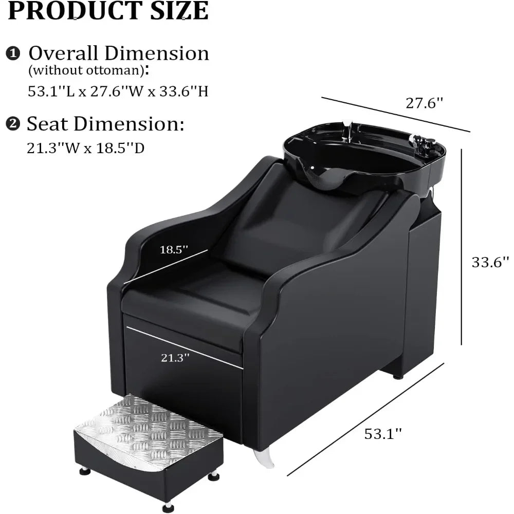 Shampoo Backwash Unit with Large Porcelain Bowl, Salon Sink Hair Wash Chair Shampoo Station, Barbershop Hairdressing Equipment