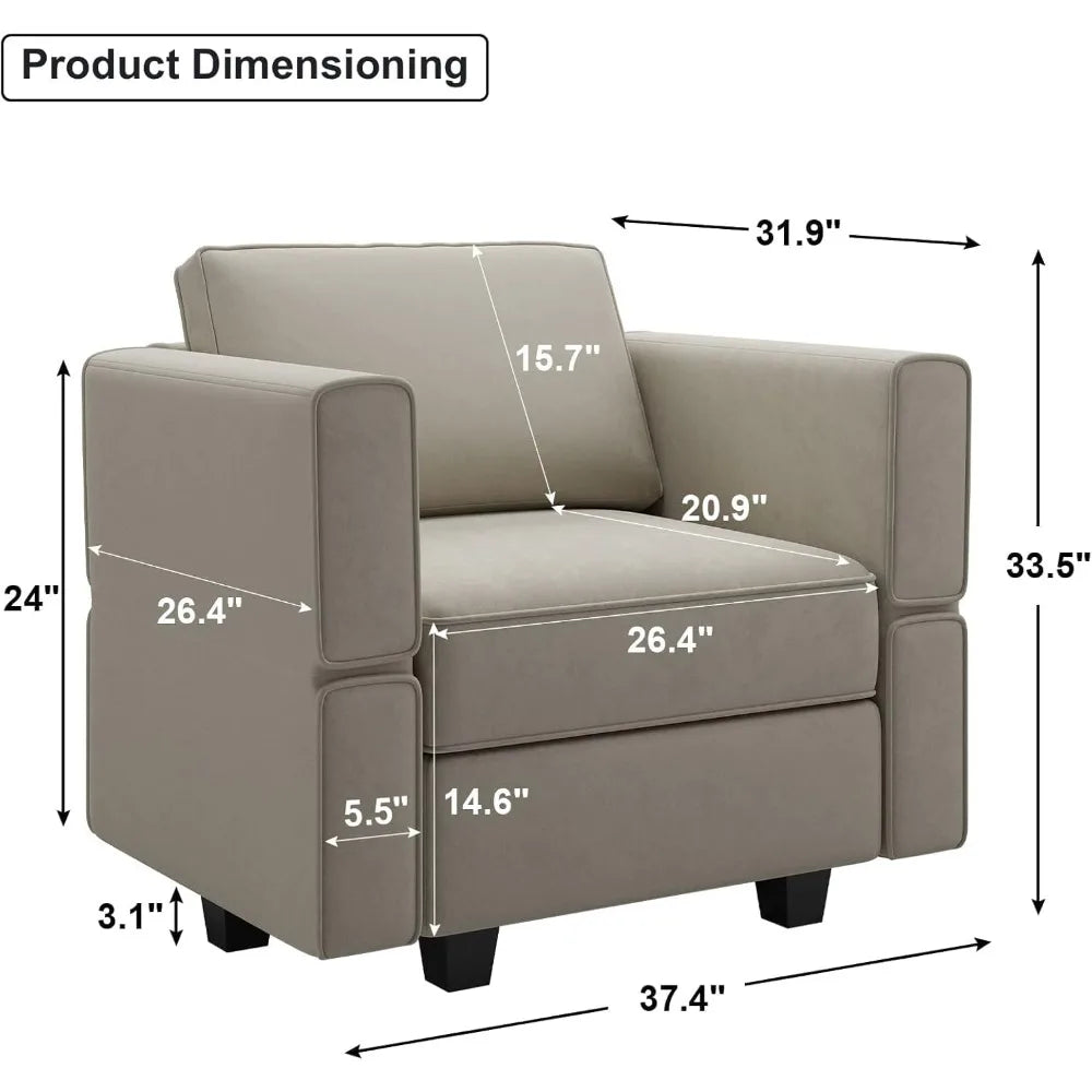 Belffin Modular Sectional Arm Chair Accent Chair with Storage Seat Single Club Chair for Apartment Velvet Grey