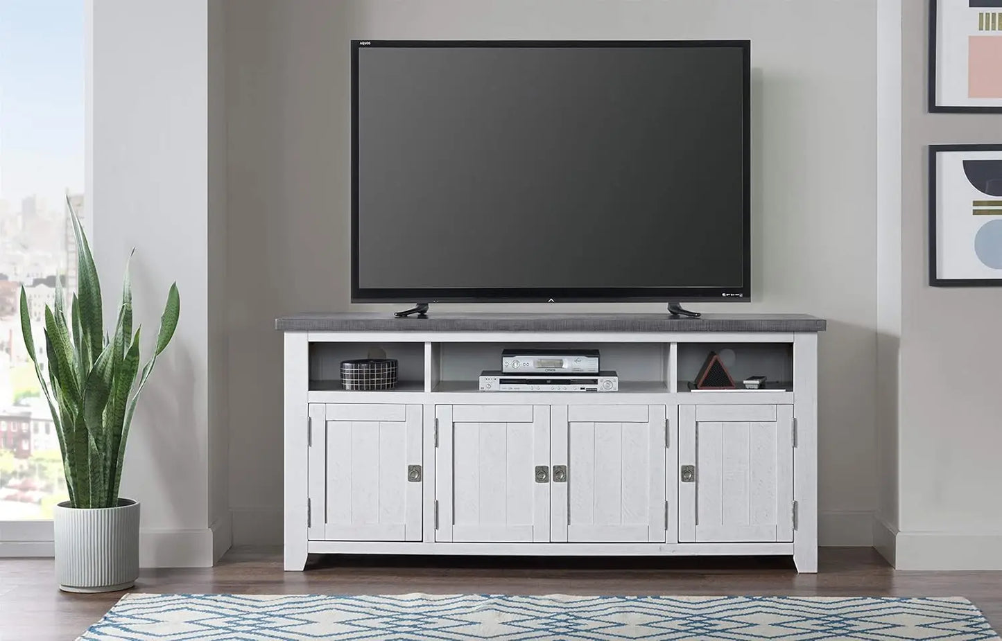 Svensson Home Foundry 65" TV Stand, White Stain with Grey Top