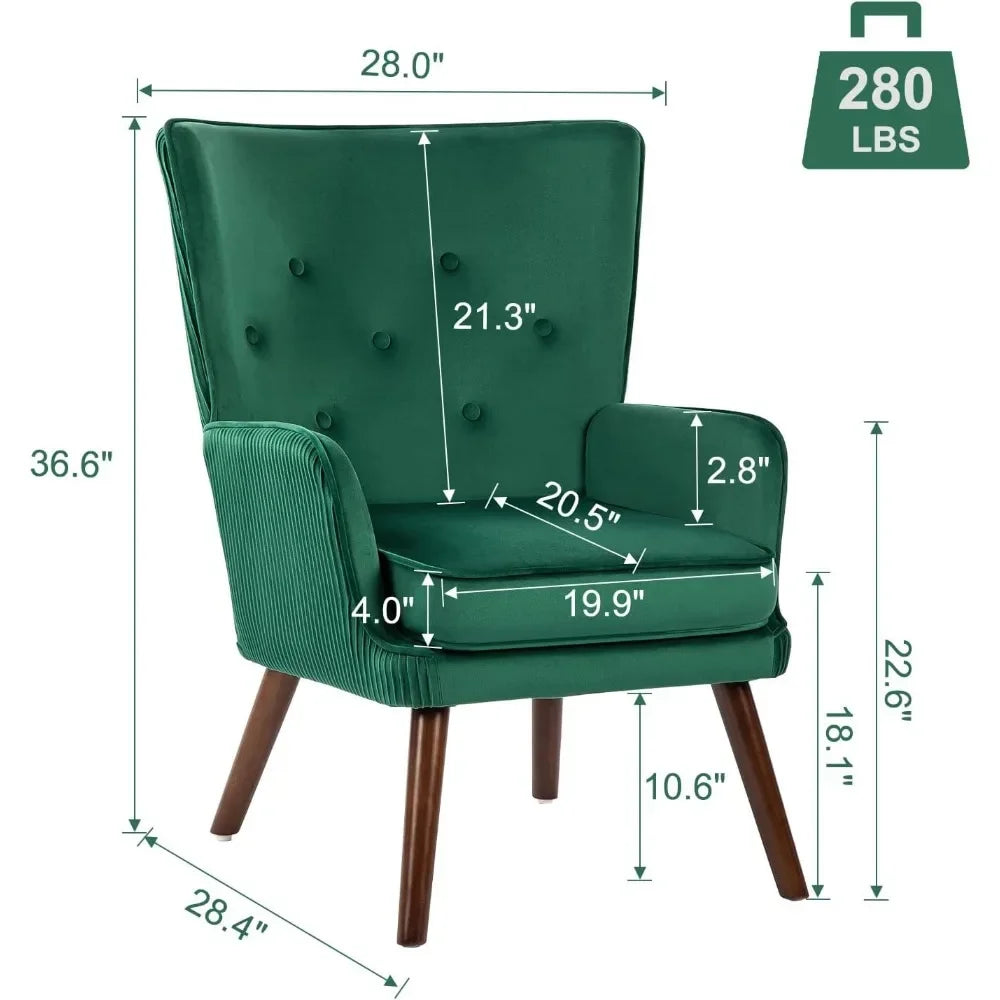 Velvet Accent Chair Set of 2, Modern Wingback Armchair with High-Back,Accent Club Arm Chair (Green),Living Room Chairs