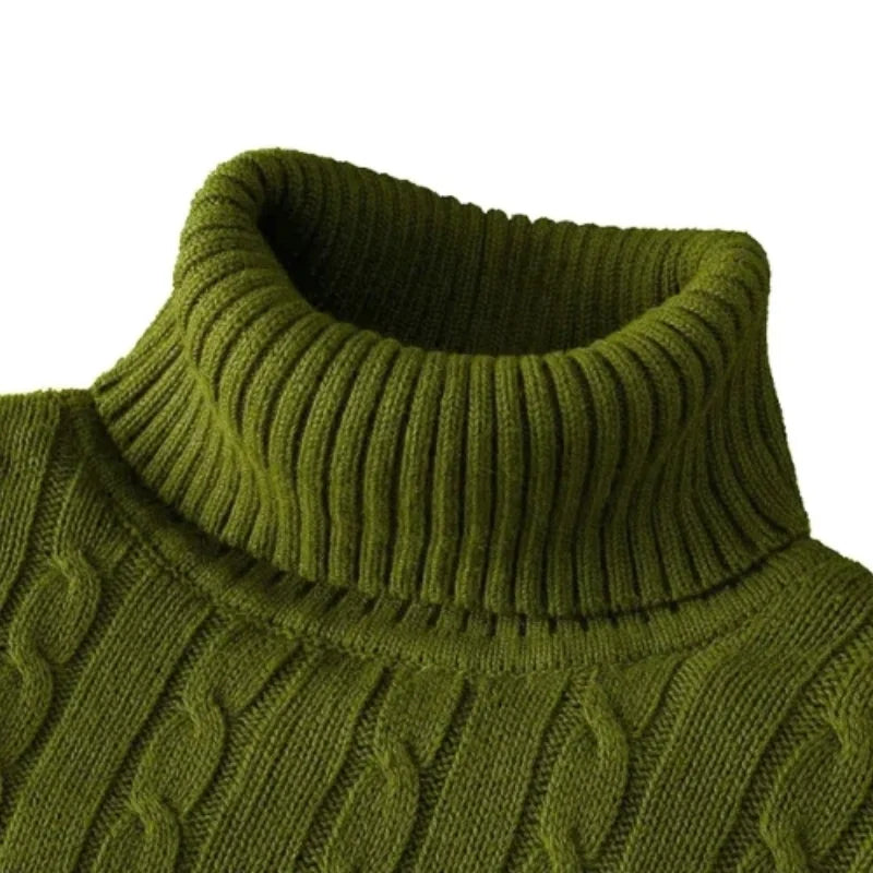 New Men's High Neck Sweater Solid Color Pullover Knitted Warm Casual Turtleneck Sweatwear Woolen Mens Winter Outdoor Tops