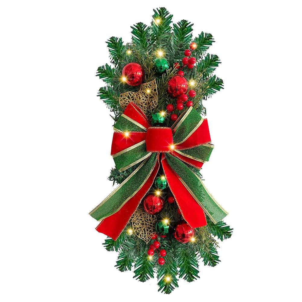 Xmas Wreaths Swag Christmas Decoration Stair Wreath Shiny Door Swag Garland Prelit Stairway Swag Trim For Christmas Party