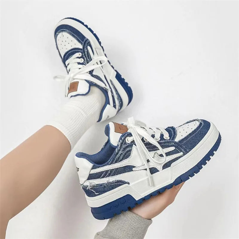 Leather Shoes 2024 Autumn and Winter New Denim Lightweight and Comfortable Women's Shoes Versatile Sports and Leisure Shoes