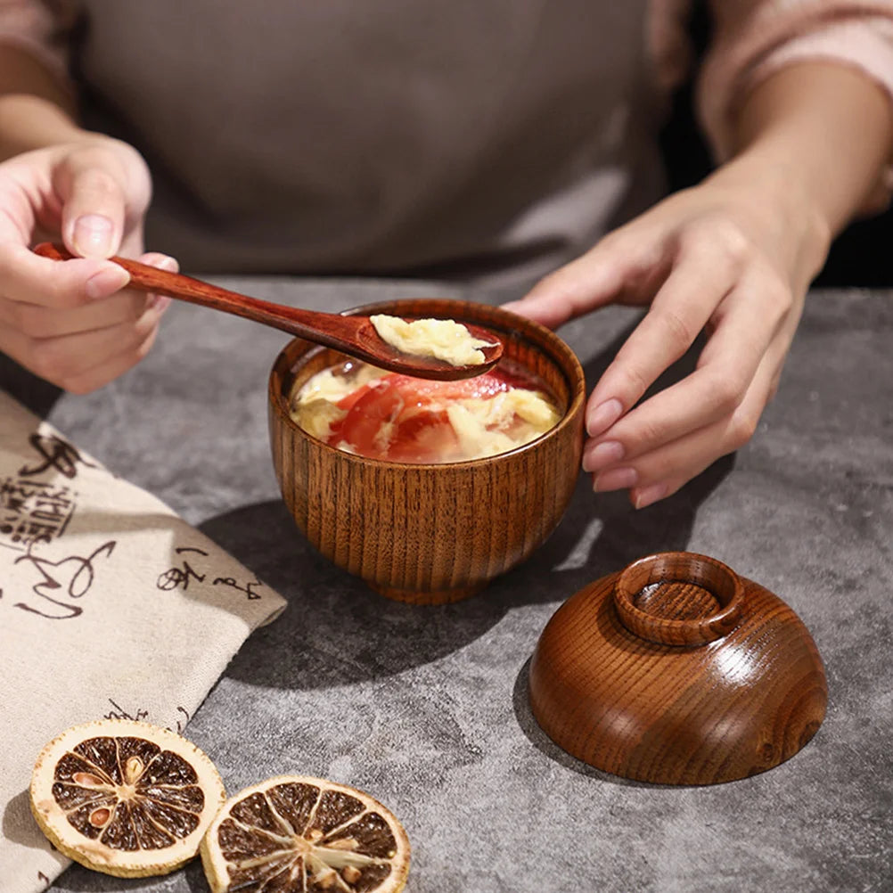 Wooden Bowl with Lid Miso Soup Bowl Rice Bowl Serving Bowl Wood Tableware wooden bowls wood bowls wooden food bowl