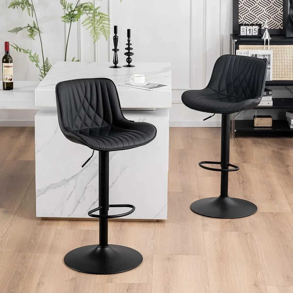 Black Bar Stools Set of 2 Adjustable Swivel Modern Barstools Luxury Upholstered Bar Stool Counter Height Metal Chairs