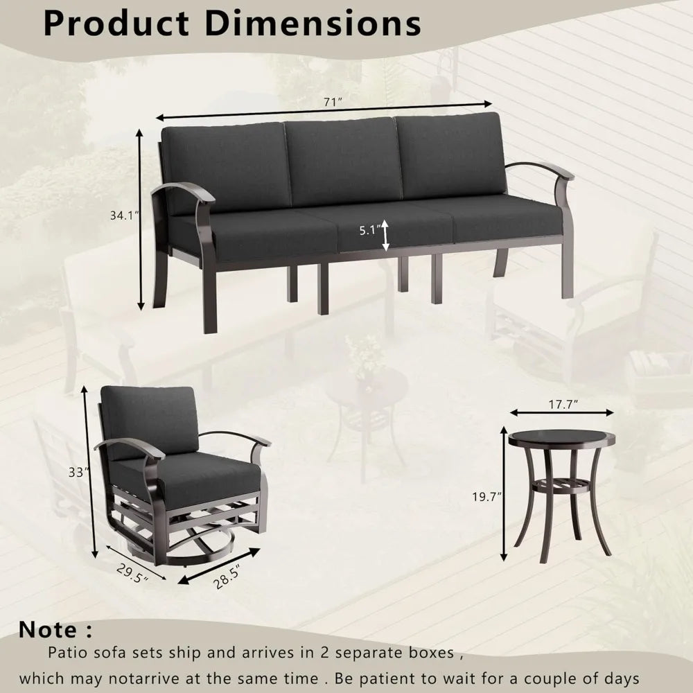 Patio Furniture Sets ,All-Weather Patio Conversation Set with Tempered Glass Top Table , 3-Piece Aluminum Armrest Sofa