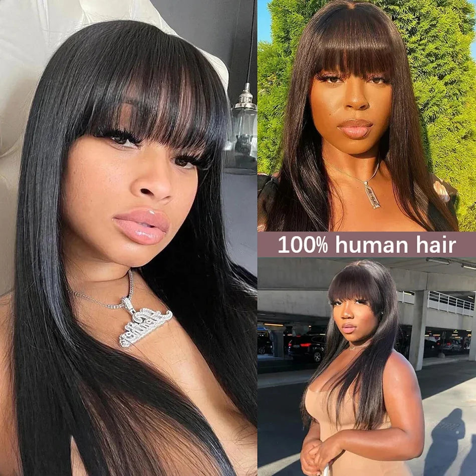 with Bangs Fringe Wig Human Hair Bob Wigs 3x1 Middle Part Lace Bone Straight Human Hair Wig for Women on Brazilian Hair Wigs