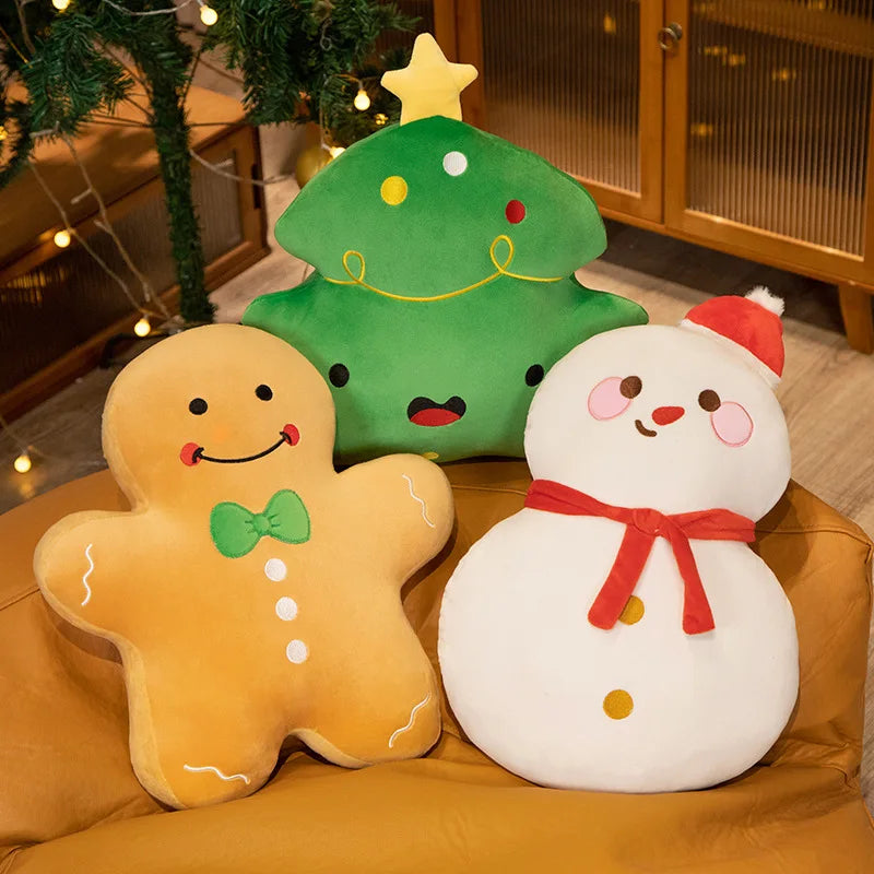 New Christmas Decor Cartoon Plush Christmas Tree Gingerbread Man Snowman Soft Stuffed Throw Pillow Cushion for Kids Xmas Gifts