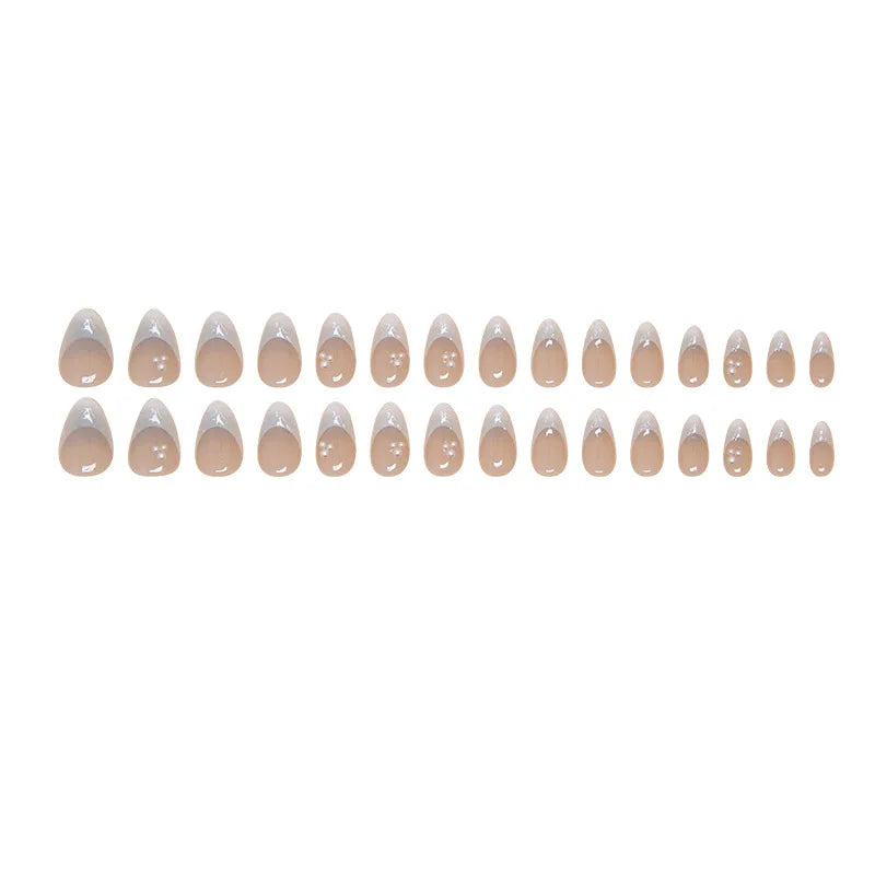 24pcs French False Nails Aurora Mermaid Shell Pearl Decor Fake Nails Wearable Detachabe Sweet Korean Style Almond Press on Nails