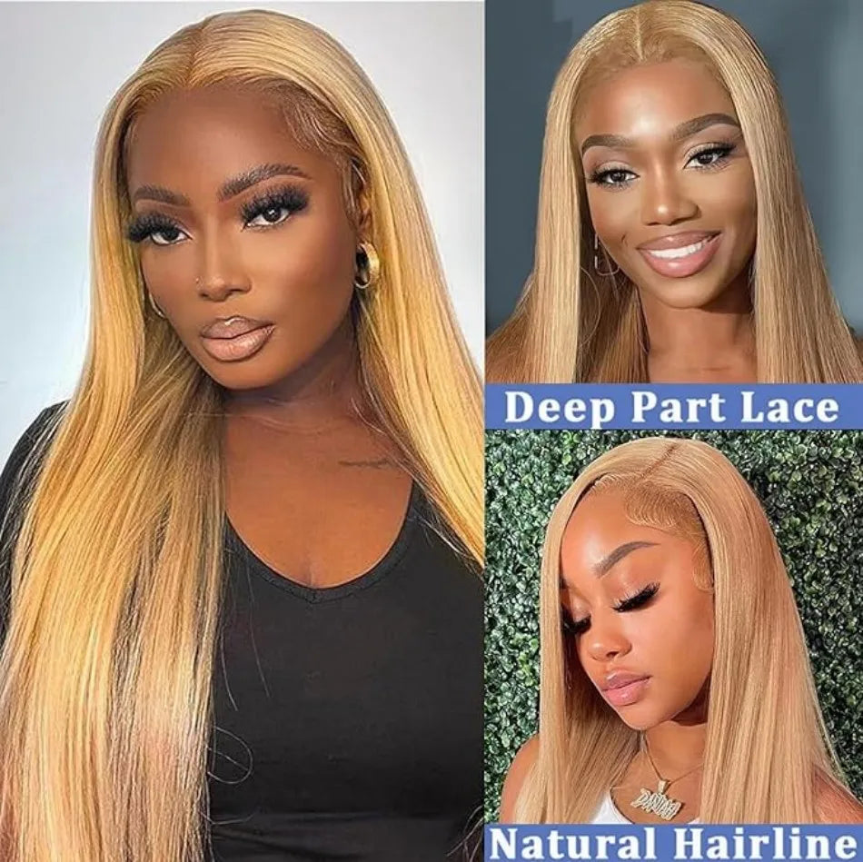 27 Honey Blonde Wig Human Hair 13x6 Hd Lace Frontal Wig 200 Density 13x4 Hd Transparent Preplucked Straight Human Hair Wigs