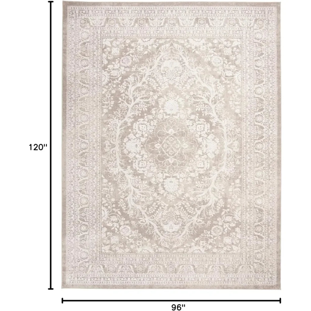 Reflection Collection Area Rug - 9' x 12', Beige & Cream, Boho Tribal Distressed Design, Non-Shedding & Easy Care, Carpet