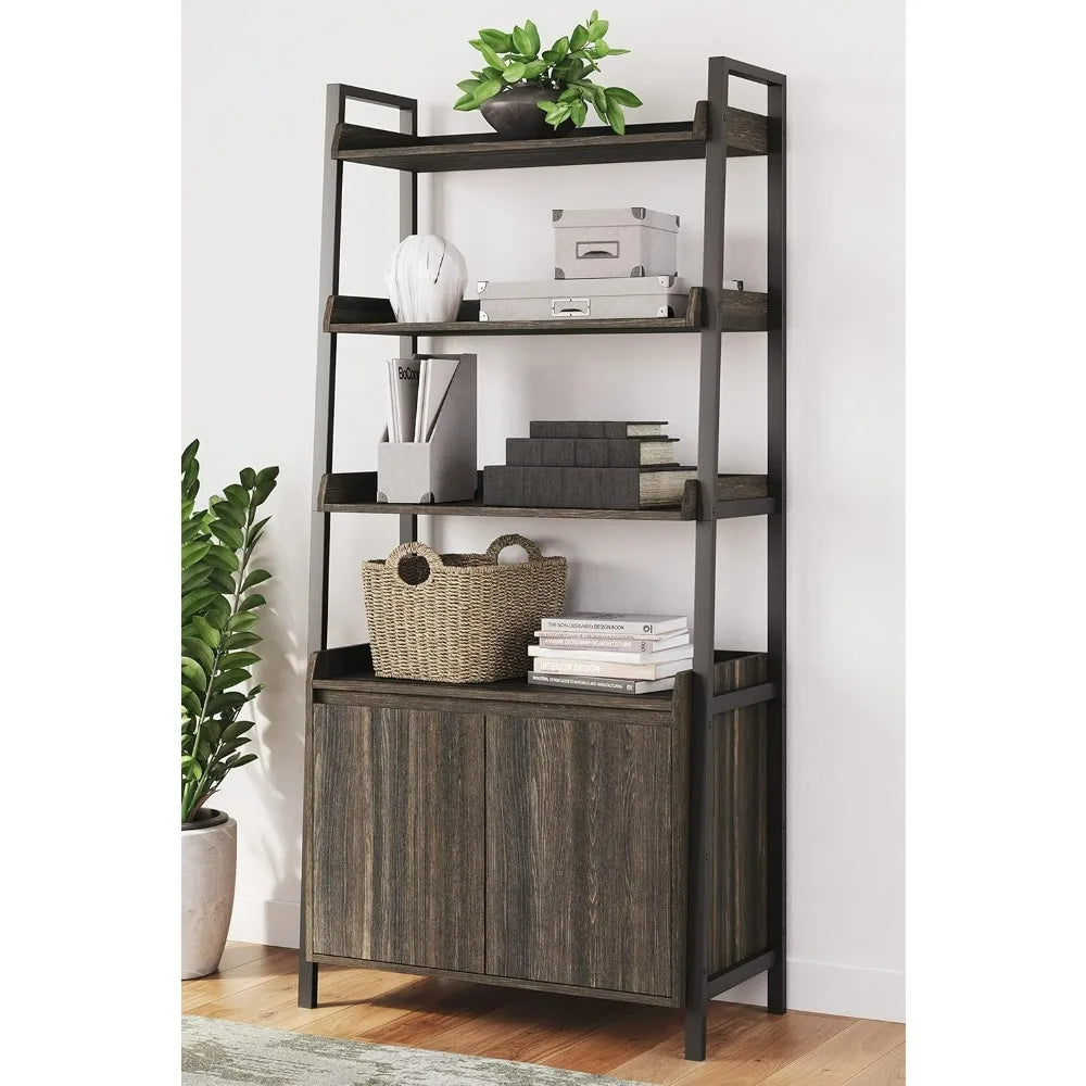 Zendex Modern Bookcase With Lower Cabinet Book Shelves Dark Brown Bookcases Shelf for Books Living Room Bookcase Bookshelf Home