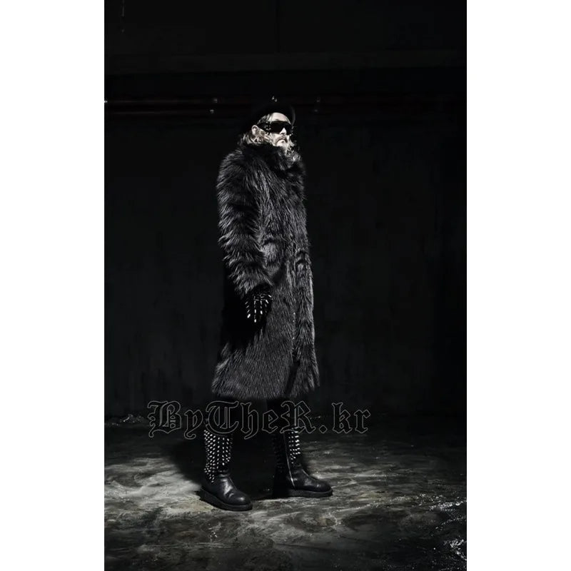 Imitation Fur Coatslong Trench Coat Men's Black and White Color Matching Coat Outwear Faux Fur Steampunk Fur Jackets Coats