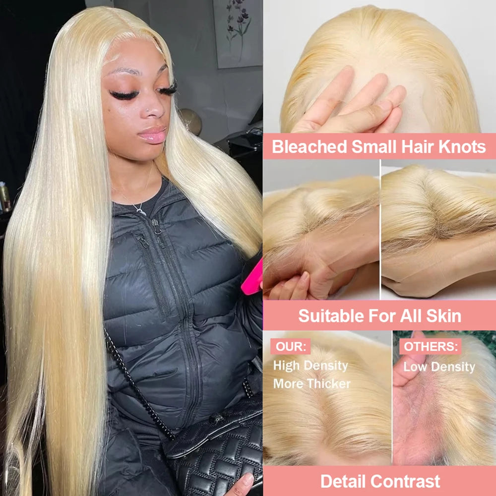 250 Density Straight 613 Blonde Lace Front Human Hair Wig 40 Inch HD Transparent 13x4 13x6 Lace Front Wigs Colored Wig For Women