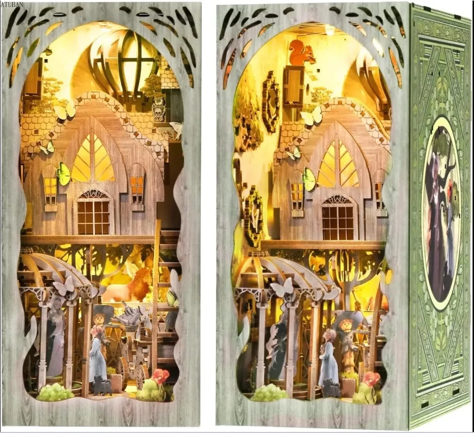 DIY Book Nook Kit, 3D Wooden Puzzle, Decorative Bookend, Model Building Set for Adults and Teens, Gift for Book Lovers