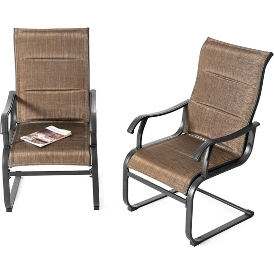 Patio Dining Chairs Set of 2,Outdoor Padded Textilene Patio Chairs, Spring Motion Textile High Back Outdoor Dining Chairs