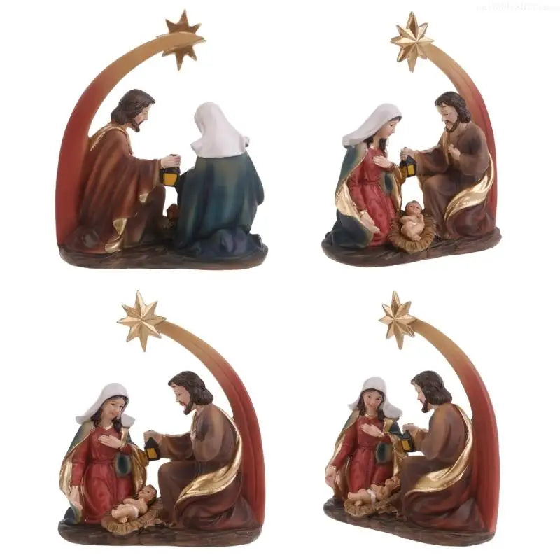 Holy Family Statue Christmas Nativity Set Religious Figurine with Star Resin Ornament Gifts Home Decor Resin Material R7UB