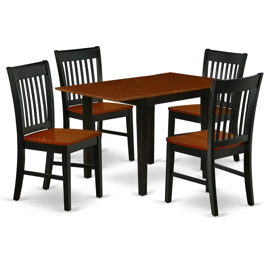 5 Piece Dinette Set for 4 Includes a Rectangle Dining Room Table with Dropleaf and 4 Dining Chairs, 30x48 Inch, Black & Cherry