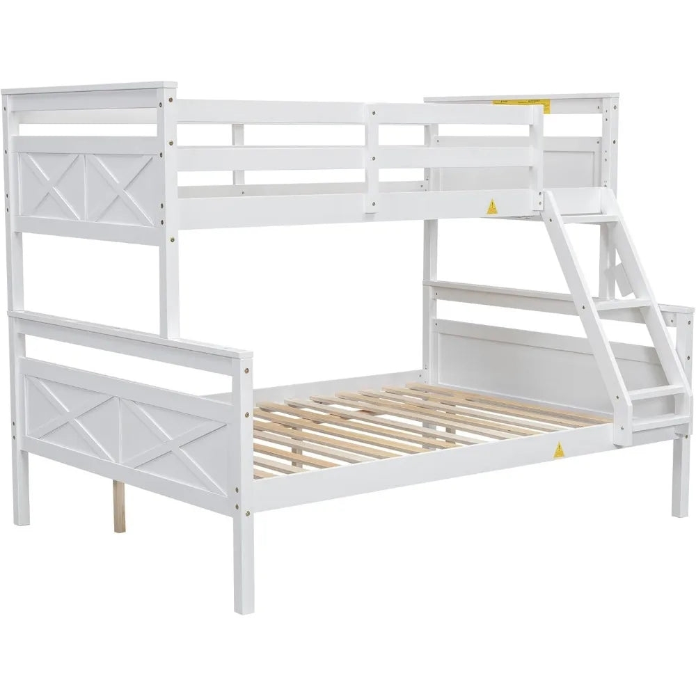 Bunk Bed, with Ladder Safety Guardrail Sturdy Wood Beds Frame Easy Assembly Space-Saving Design for Bedroom, Wood Bunk Bed Frame