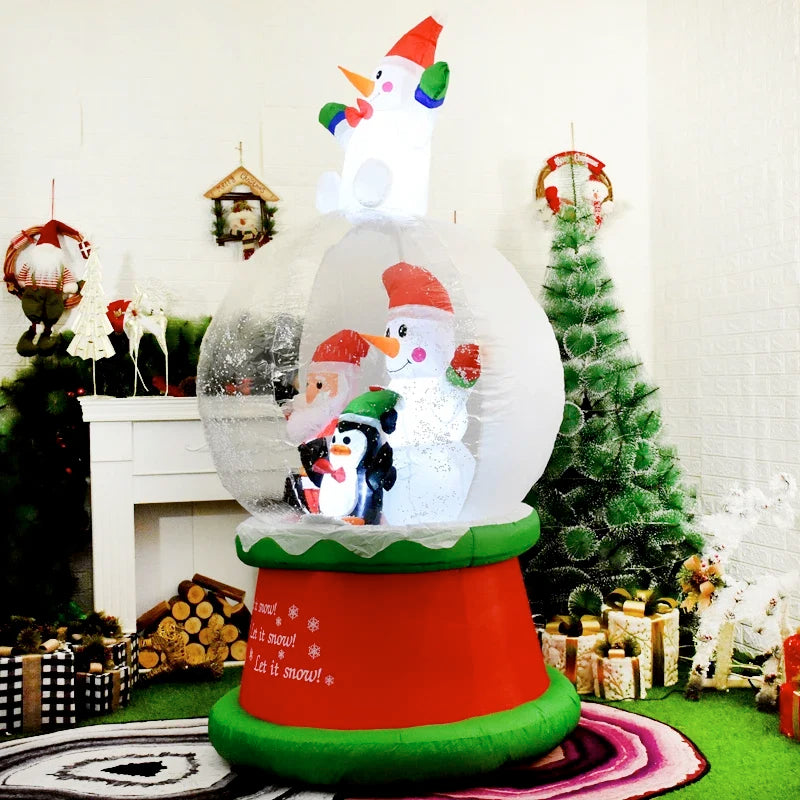 Inflatable Christmas Snow Globe with LED Light Blow Up Santa Penguin Snowman in Snowing Globe Outdoor Yard Xmas Party Decoration