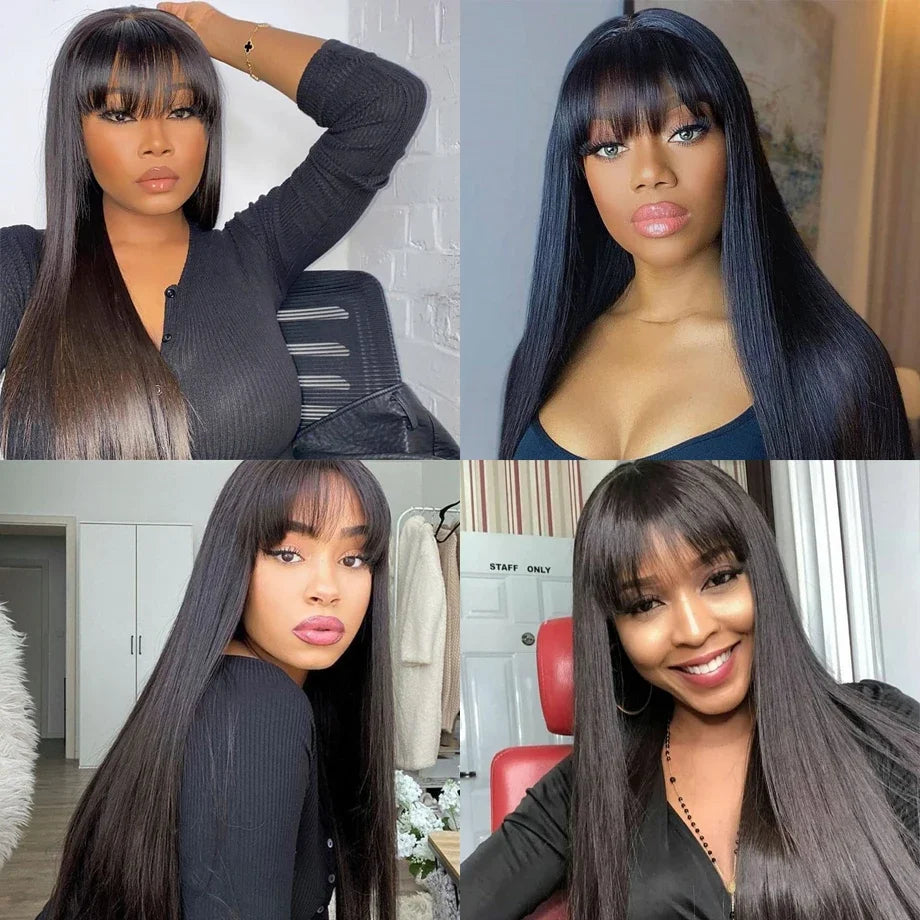 with Bangs Fringe Wig Human Hair Bob Wigs 3x1 Middle Part Lace Bone Straight Human Hair Wig for Women on Brazilian Hair Wigs