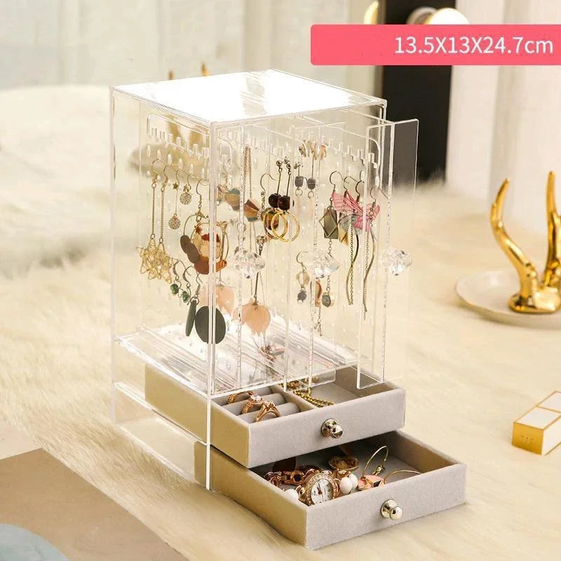 Luxury Jewelry Boxes Organizer Hanging Earrings Rack Transparent Acrylic Display Case Necklace Display Case Storage Box 3 Layers