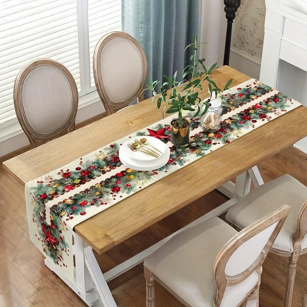 Christmas Pine Needle Table Runner Holiday Party Decor Reusable Winter Xmas Kitchen Dining Table Runner Christmas Decorations