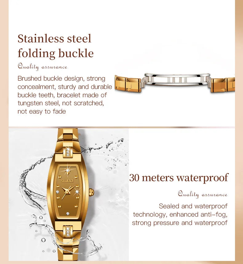 OLEVS Women's Quartz Watch Luxury Lmported Movement Gold Waterproof Elegant Diamond Set Jewellery Women Wrist Watch