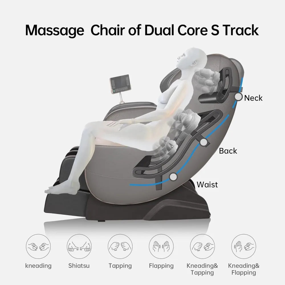 2024 Massage Chair of Dual-core S Track, Full Body Massage Recliner of Zero Gravity with APP Control, Black and Gray