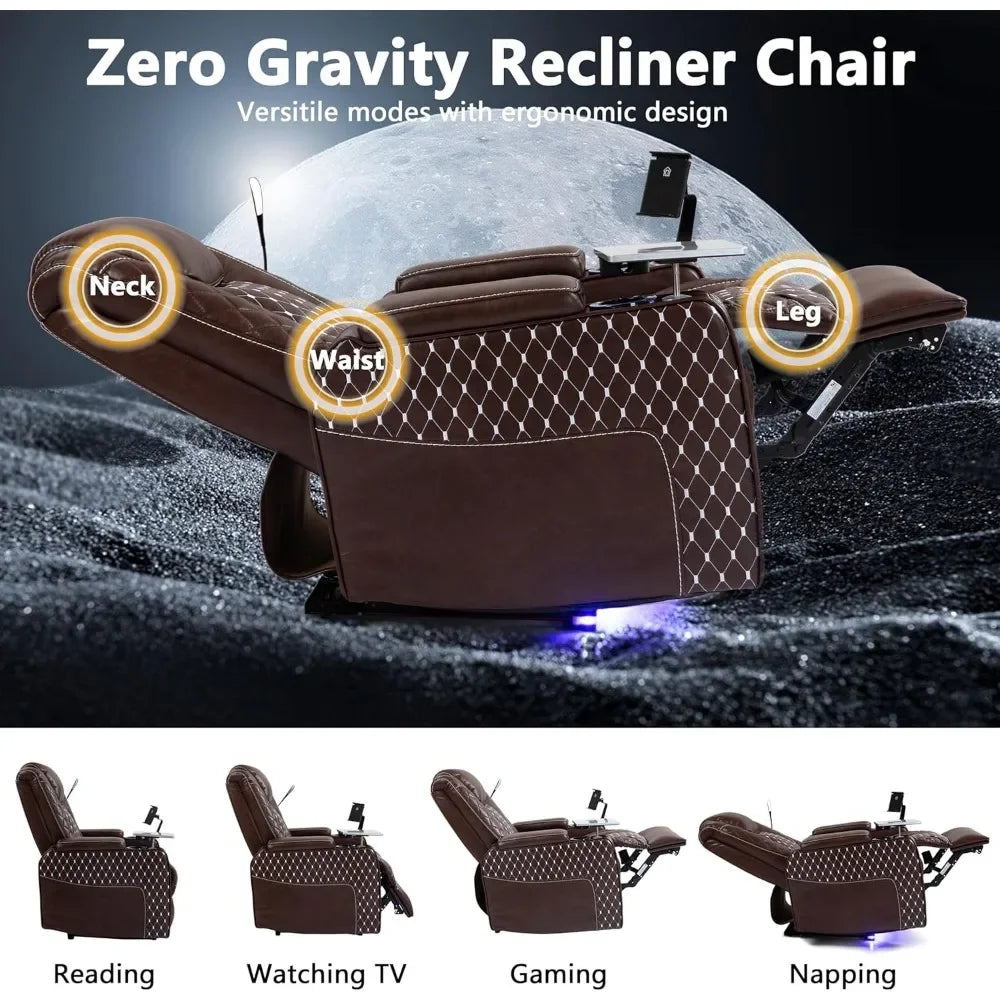 Power Zero Gravity Recliner Chair for Adults with Smart Cup Holders, USB Ports, Hidden Arm Storage,Tray Table,Living Room Chairs