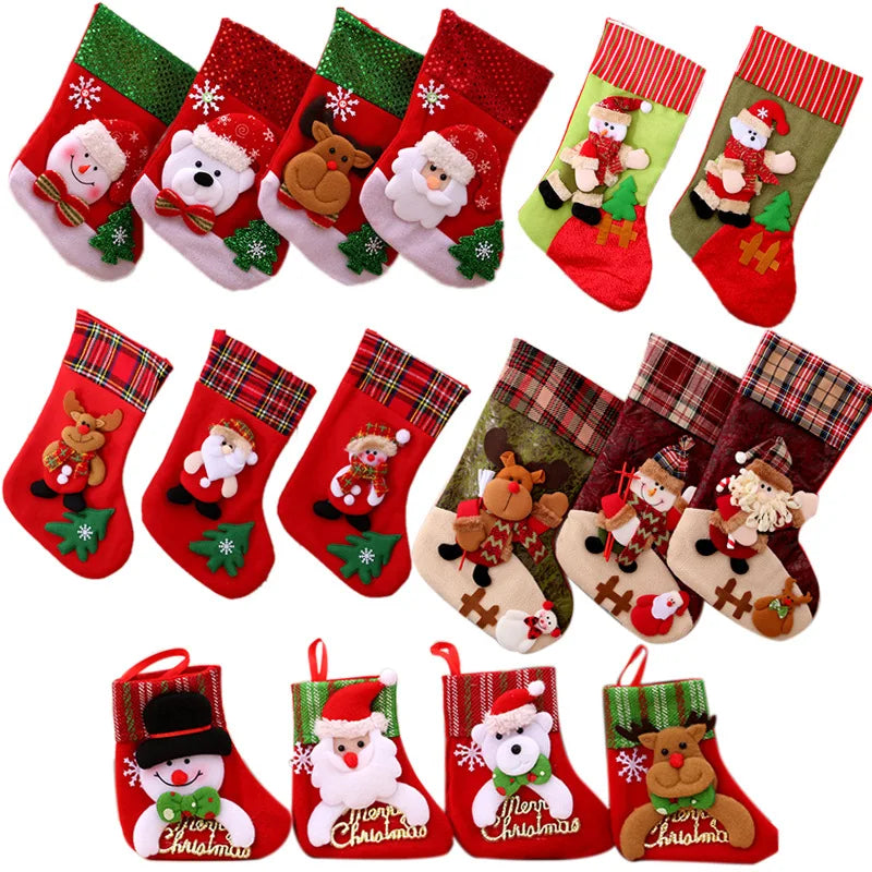 New Year Christmas Socks Elk Bear Snowman Gift Bags for Home Party Gifts Fireplace Xmas Tree Hanging Ornaments Home Decor