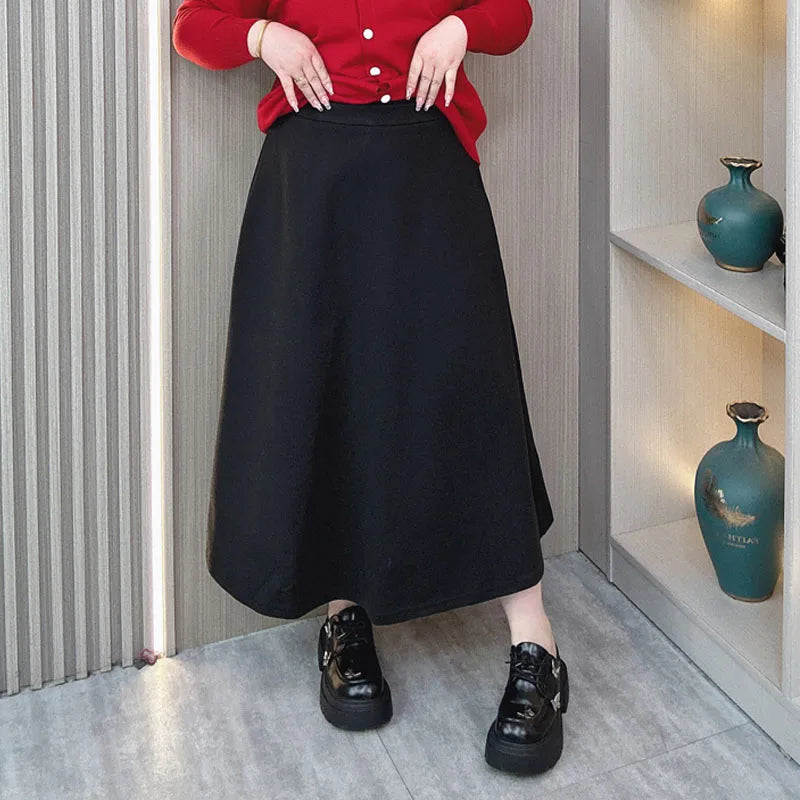 Red Woolen Umbrella Skirt Female Autumn Winter New Plus Size High Waist Loose MIDI Skirt 9280