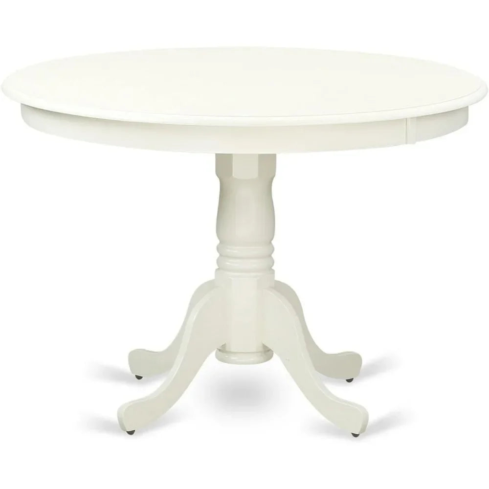 5 Piece Dining Table Set for 4 Includes a Round Kitchen Table with Pedestal and 4 Dinette Chairs, 42x42 Inch, Linen White