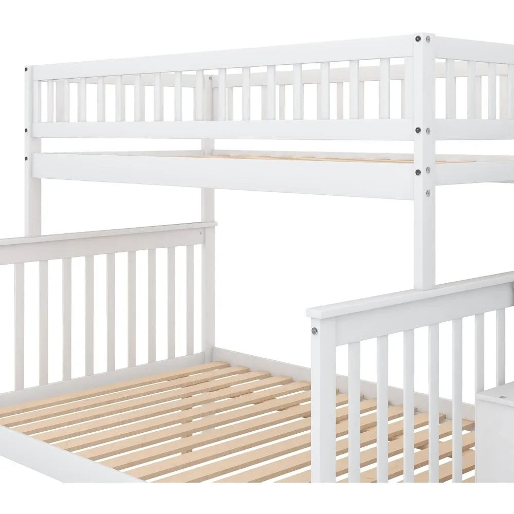 Bunk Bed, with Storage, Wood Bunk Bed Frame Can Be Divided Into Two Beds, Solid Wood Bunk Beds