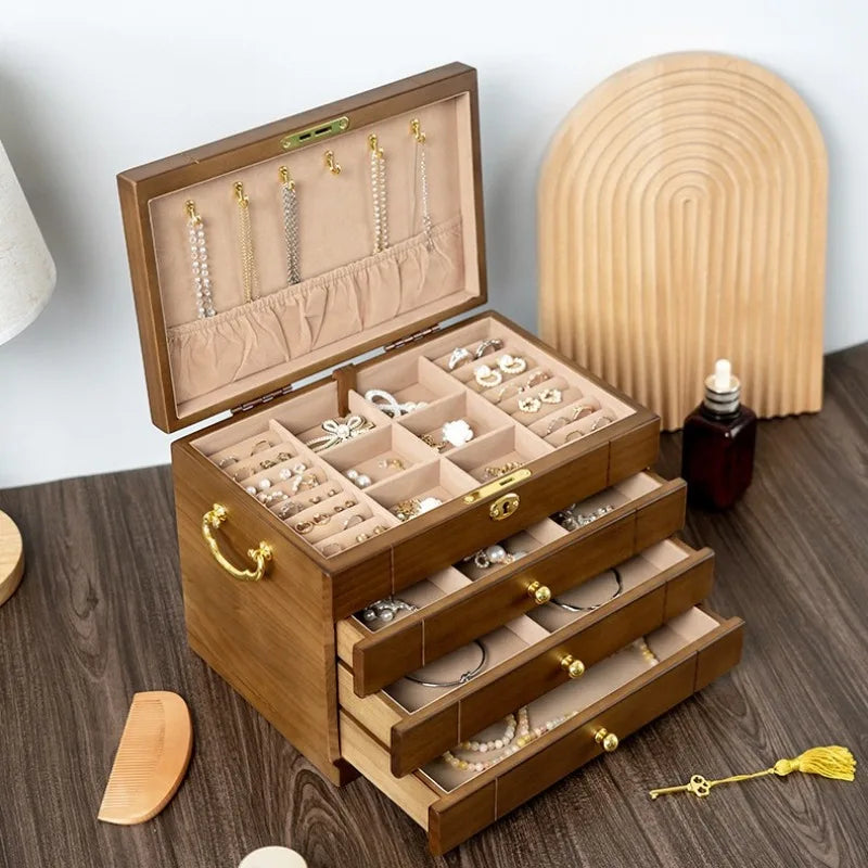 Wooden Jewelry Box Large Organizer Storage with Lock Luxury Jewelry Box Multi Functional Large Retro Packaging Gifs Supplies