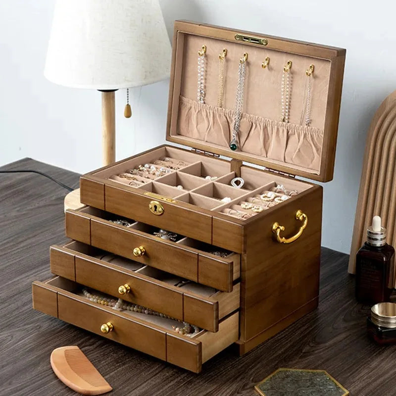 Wooden Jewelry Box Large Organizer Storage with Lock Luxury Jewelry Box Multi Functional Large Retro Packaging Gifs Supplies