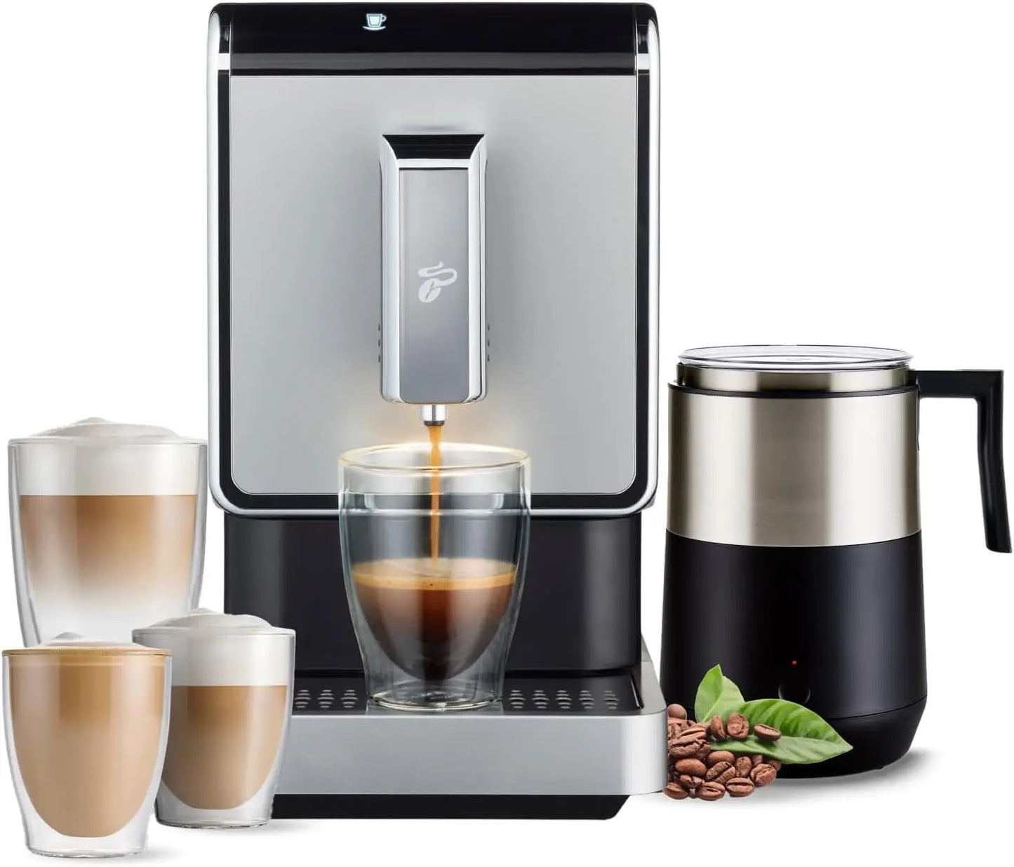 Espresso & Coffee Machine with Induction Milk for Rich, Creamy Froth, Built-in Grinder