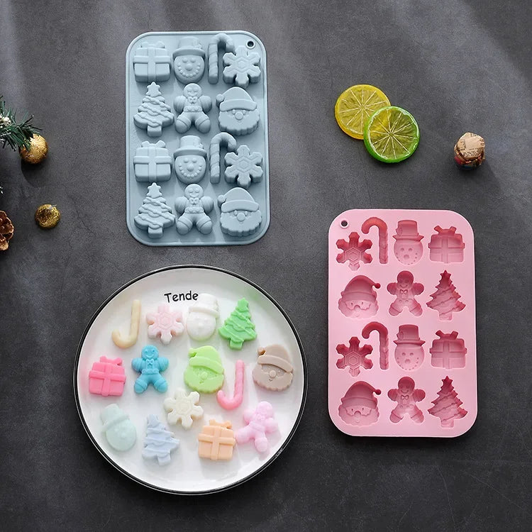 Christmas Silicone Chocolate Molds Candy Baking Moulds Handmade Snowflake Snowman Xmas Tree Gingerbread Man Santa Claus Mold