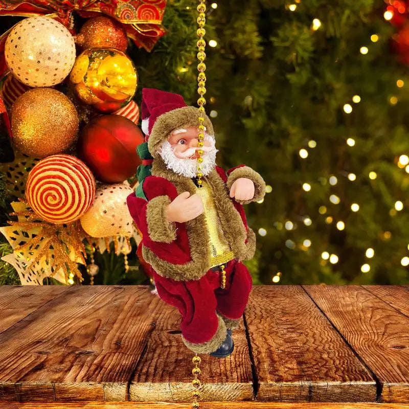 Battery Powered Mini Santa Claus Climbing Decor Christmas Santa Claus Climbing On Rope Seasonal Party Decorations For Home Decor