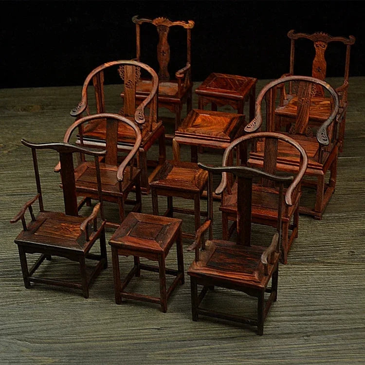 Miniature Furniture Chinese Retro Table Chair Mahogany Sofa Bed Model Doll House Dresser Wardrobe Screen Solid Wood Accessories