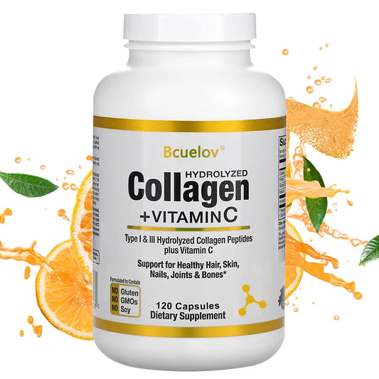 Bcuelov Type I & III Hydrolyzed Collagen Peptides Plus Vitamin C Supports Healthy Hair, Skin, Nails, Joints & Bones