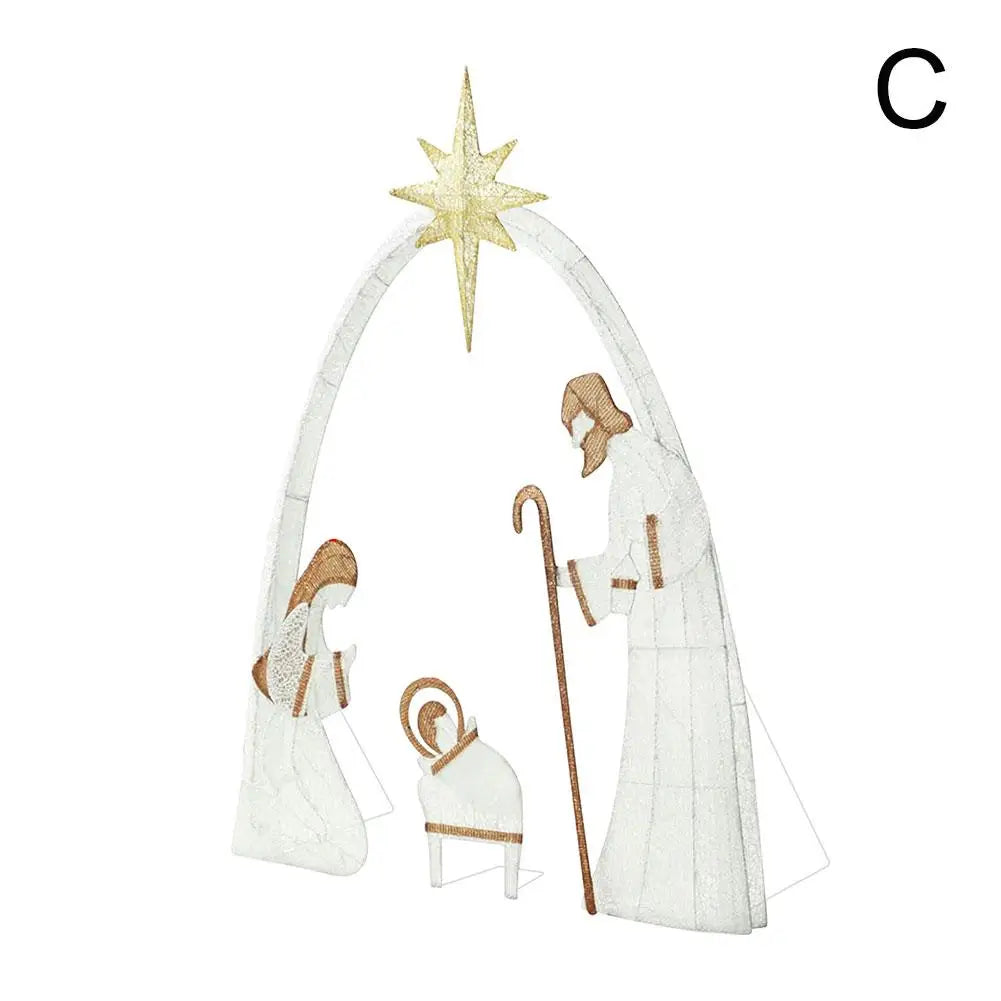 Outdoor Christmas Decoration Lighted Outdoor Nativity Set 5ft Jesus Nativity Scene With LED Lights For Holiday Lawn Garden Decor