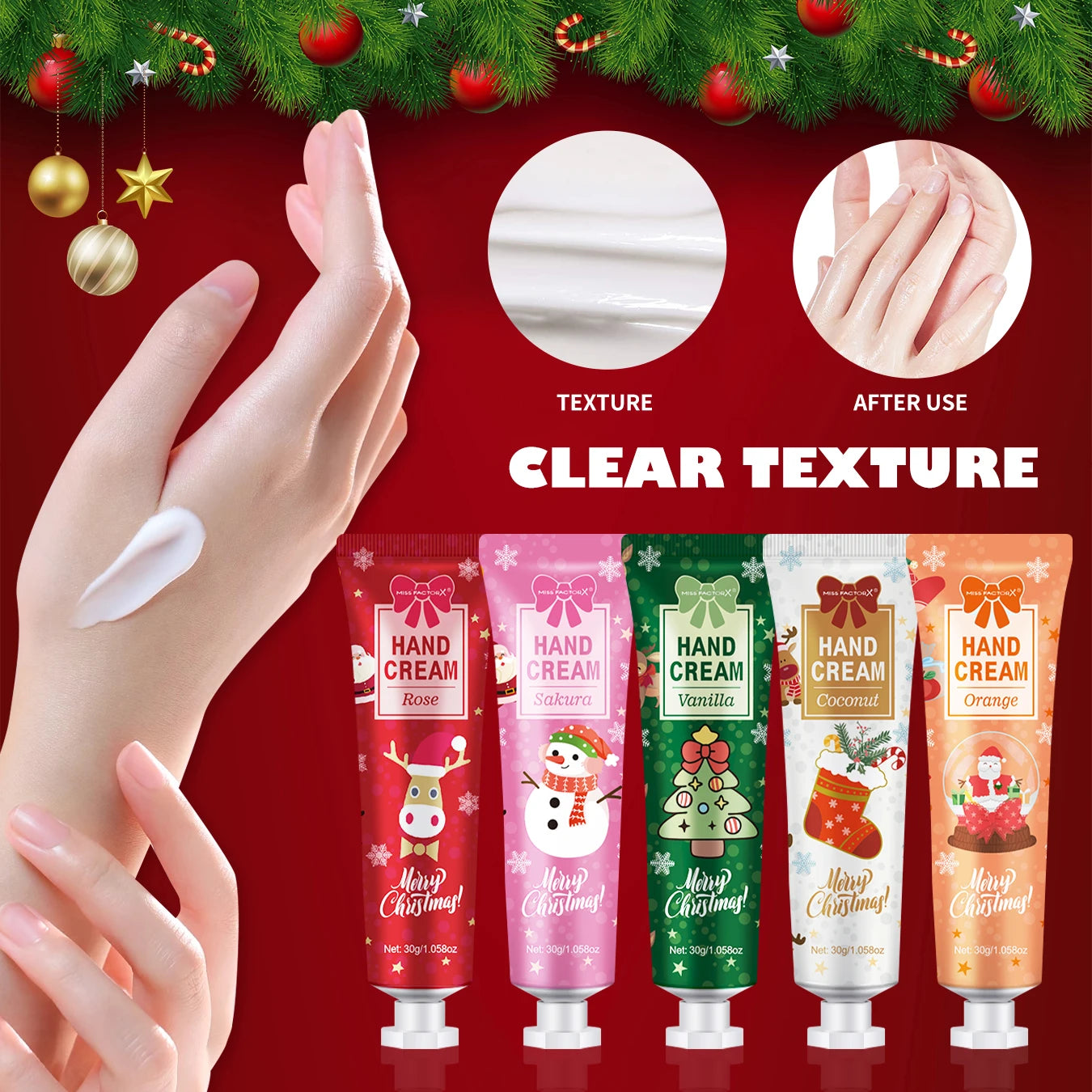 Christmas gift 5/box hand cream set, cream texture, hand cream travel pack, durable moisturizer-30g/piece gift for women