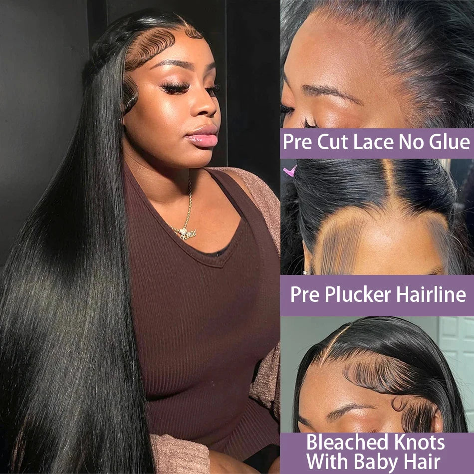 Straight Glueless Wigs Human Hair Ready To Wear Bleached Knots 13x4 7x5 Lace Frontal Wigs For Women Preplucked Pre Cut No Glue