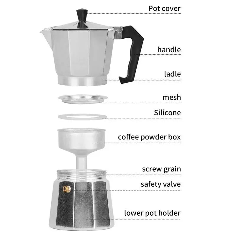 Moka Pot Stovetop Camping Manual Espresso Coffee Maker Coffee Maker Coffee Percolator Aluminum Mocha Brewer Utensils for Cafe