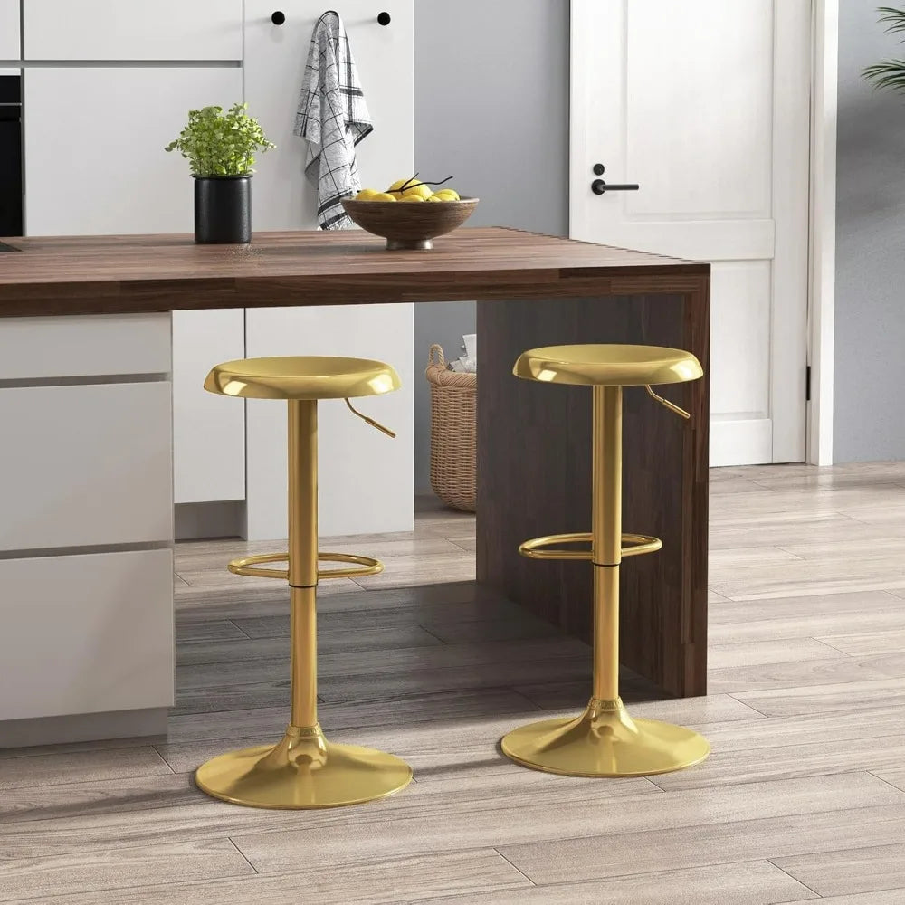 Adjustable Bar Stools Set of 2, Swivel Round Metal Airlift , Backless Counter Height Bar Chairs for Kitchen Dining Room Pub Cafe