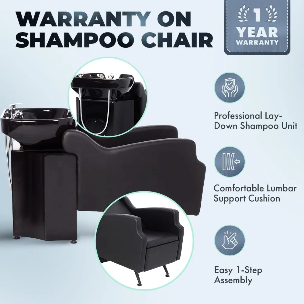 Shampoo Chairs,Shampoo Backwash Station for Professional Salons, Single Lever Hot/Cold Faucet, Extra Large Hair Wash Chair