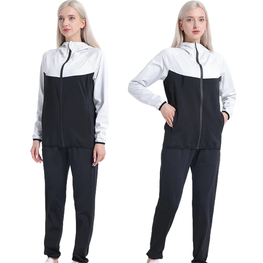 2pcs Women Sweat Sauna Suit Set Full Zip Fitness Sauna Jacket and Leggings The cuffs sweat quickly Sauna Pants