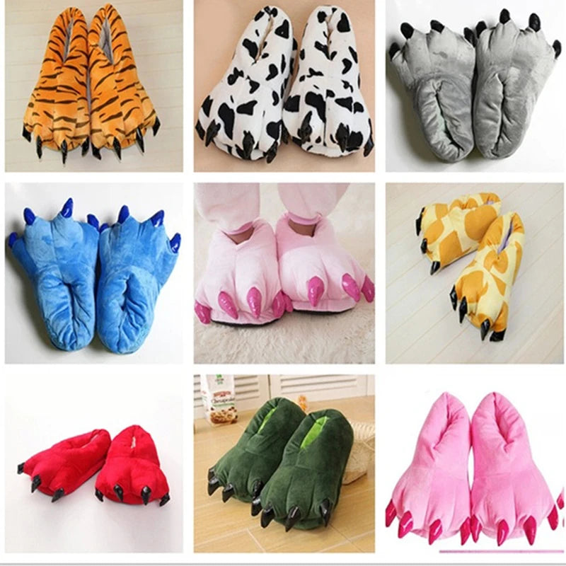 Winter Soft Warm Monster Dinosaur Paw Funny Slippers for Men Women Kids Parent-child Home House Slipper Shoes Room Cotton Shoes